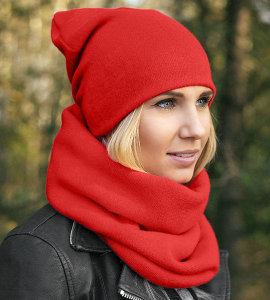 Komplet zimowy Benita, damska czapka i komin w kolorze czerwonym  rozm. 55-57 cm