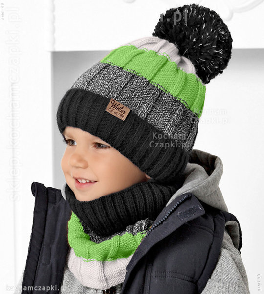 Komplet zimowy Chiman, czapka z pomponem i komin rozm. 50-54 cm
