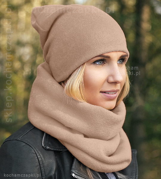 Komplet zimowy, czapka damska smerfetka z kominem, Benita, rozm. 55-57