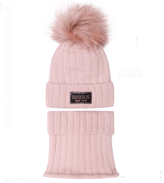 Komplet zimowy, czapka i komin dla dziewczynki, Bisous 50-54 cm