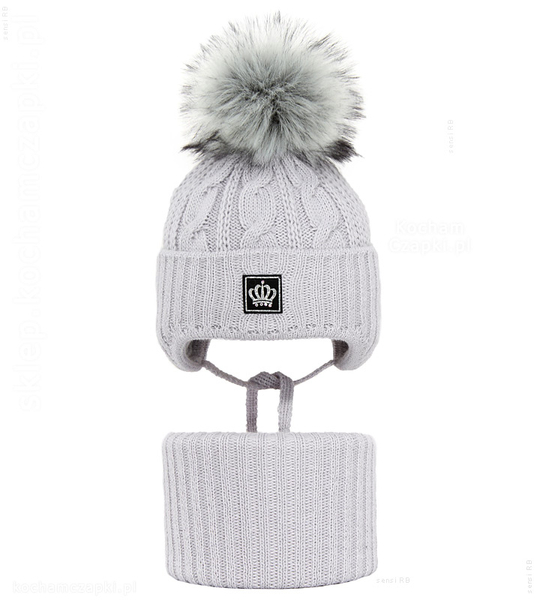 Komplet zimowy, czapka i komin dla dziewczynki, szary, Gitra, 42-44cm
