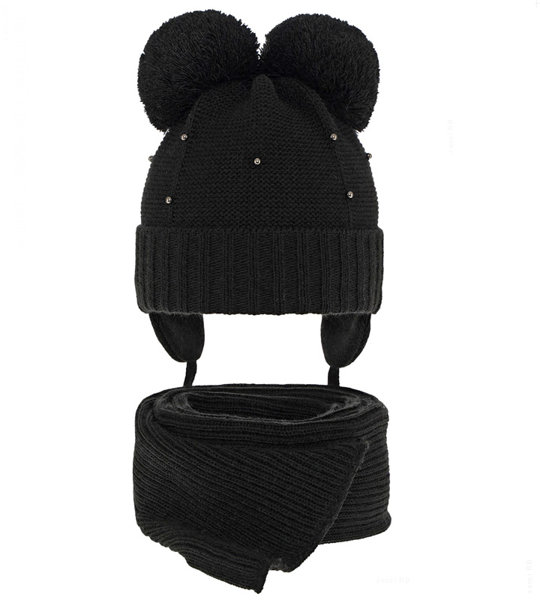 Komplet zimowy, czapka i szalik dla dziewczynki, Bifien, czarny, 50-53 cm