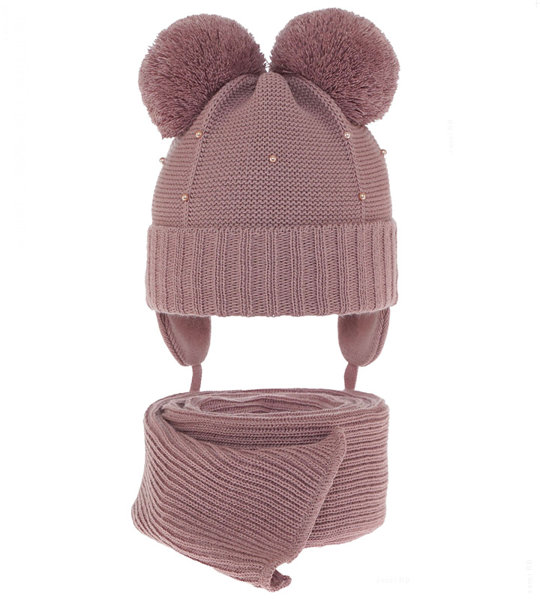 Komplet zimowy, czapka i szalik dla dziewczynki, Bifien, wrzosowy, 46-48 cm