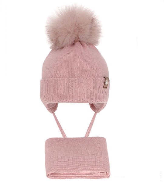 Komplet zimowy, czapka i szalik dla dziewczynki, różowa, Iriaka, 40-42 cm
