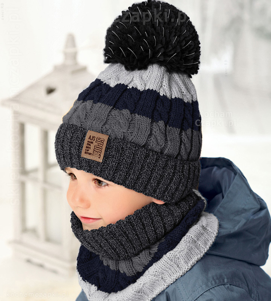 Komplet zimowy dla chłopca, Aston, czapka i komin, rozm. 54-56 cm, BĄDŹ BEZPIECZNY