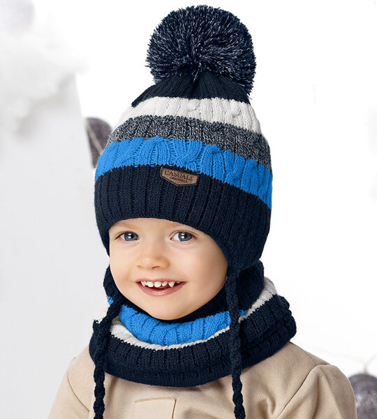 Komplet zimowy dla chłopca, czapka i komin, Ardal, granat + niebieski, 50-54 cm