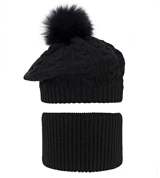 Komplet zimowy dla dziewczynki, beret i komin, Fokki, czarny, 52-55 cm
