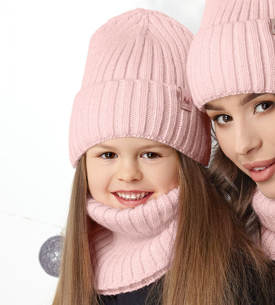 Komplet zimowy dla dziewczynki, czapka i komin, Sardara, różowy, 50-54 cm