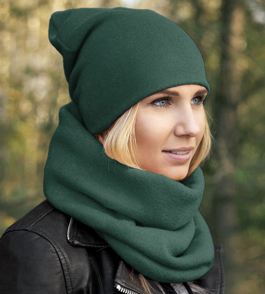 Komplet zimowy / jesienny damski, czapka i komin, zielony (5), Benita, 55-57