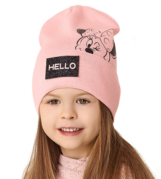 Modna czapka dla dziewczynki, dzianinowa z myszką Minnie, rozm. 50-54 cm