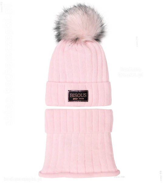 Modna czapka i komin dla dziewczynki, Bisous 50-54 cm