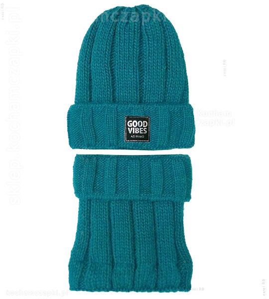 Modna czapka zimowa i komin dla dziewczyny Good Vibes rozm. 55-57 cm