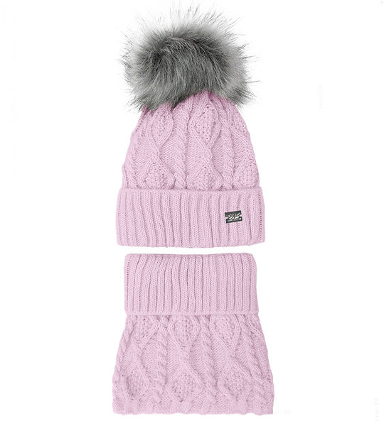 Modny komplet damski  różowa czapka i komin, Krisana, rozm. 54-56 cm