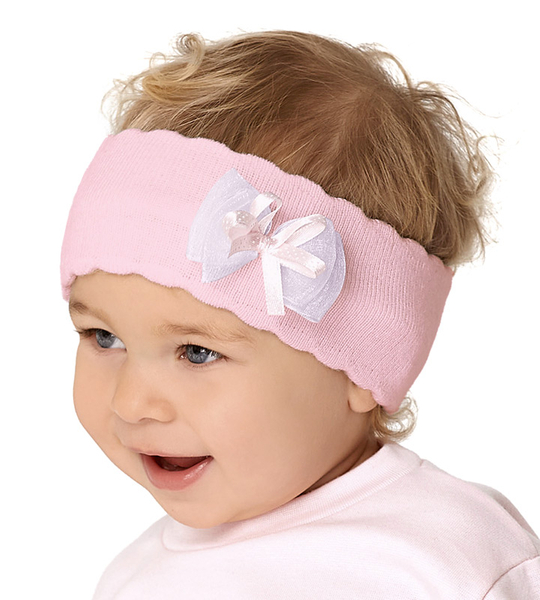 Opaska dla dziewczynki na głowę, dzianinowa, różowa,  40-42 cm cm
