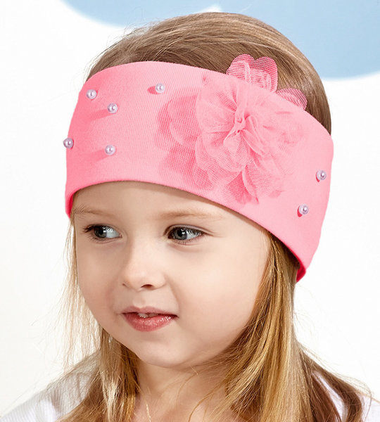 Opaska dla dziewczynki na głowę, elegancka, róż neon, 46249,  42-46 cm