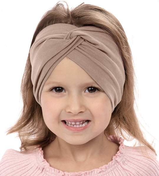 Opaska dla dziewczynki, turban na głowę,  beżowa, 3518, obw. 49-51 cm