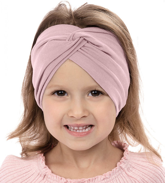 Opaska dla dziewczynki, turban na głowę, różowa, 3518, obw. 49-51 cm