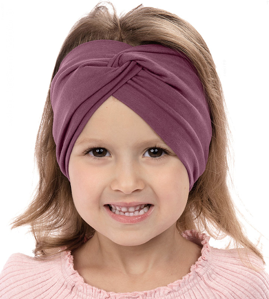 Opaska dla dziewczynki, turban na głowę, śliwkowy, 3518, obw. 47-49 cm