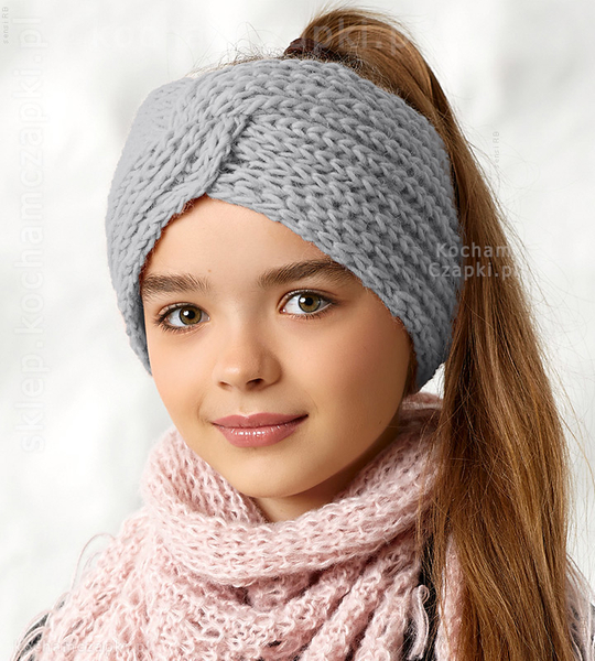 Opaska dla dziewczynki, zimowa, z polarem, opaska turban, szara, 51-55 cm