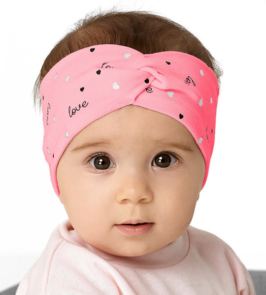 Opaska dla niemowlaka, dla dziewczynki, na głowę, róż landrynka, 46010,  obw. 36-39 cm