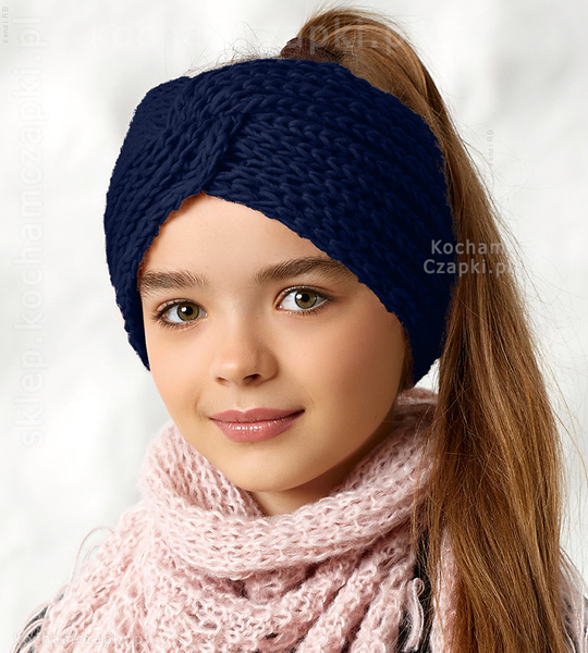 Opaska zimowa na głowę, dla dziewczynki, podszyta polarem, turban 51-55 cm