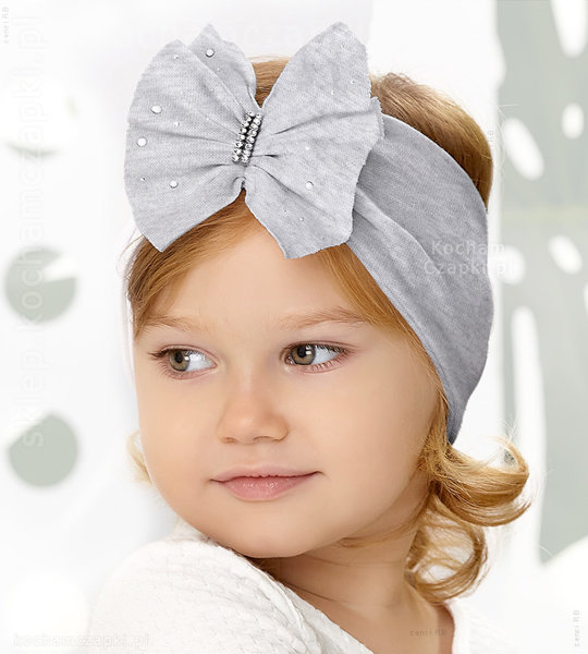 Ozdobna opaska dla dziewczynki, bawełniana na głowę, szara, Vilde, 42-46 cm