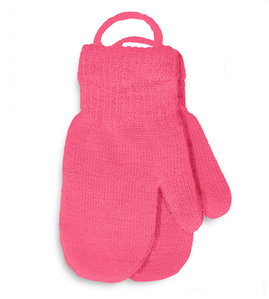 Rękawiczki dla dziewczynki, jednopalczaste ze sznurkiem, ciepłe, różowe, rozm. 4-6 lat