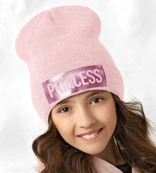 Różowa czapka beanie Princess, dziewczęca rozm. 50-53 cm