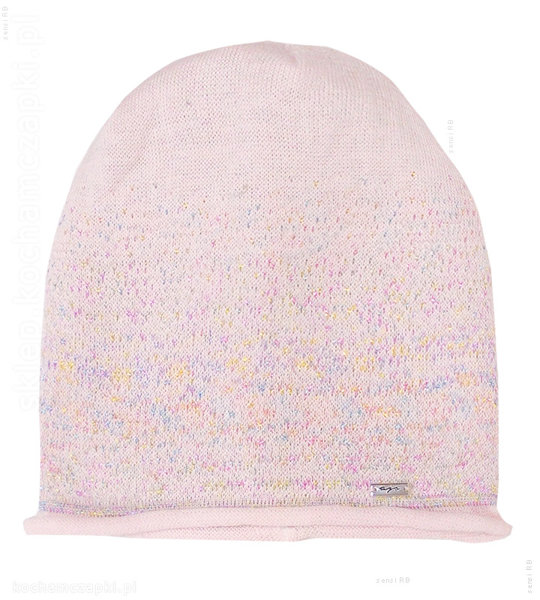Różowa dzianinowa czapka z błyszczącą niteczką  rozm. 55-58 cm