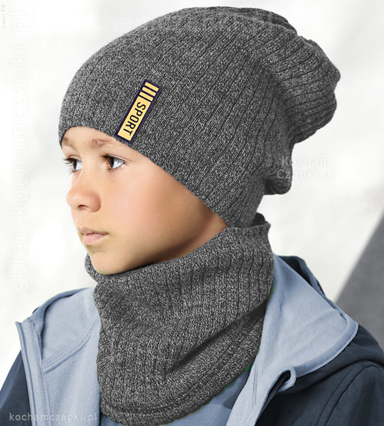 Sportowa czapka i komin, jesienno zimowy dla chłopca Gottfrid  rozm. 50-54cm