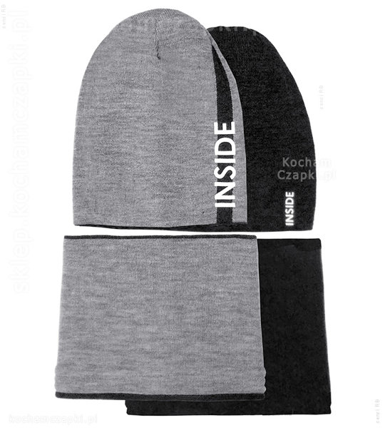 Sportowa czapka i komin, komplet jesienno-zimowy młodzieżowy, Inside rozm. 55-58 cm