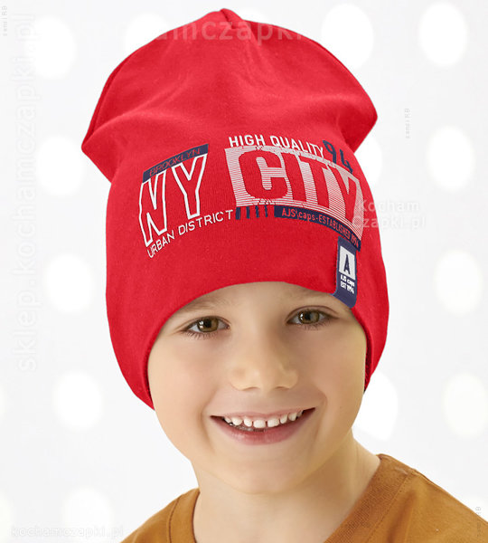 Sportowa czerwona czapka  NY City  rozm. 48-50 cm 
