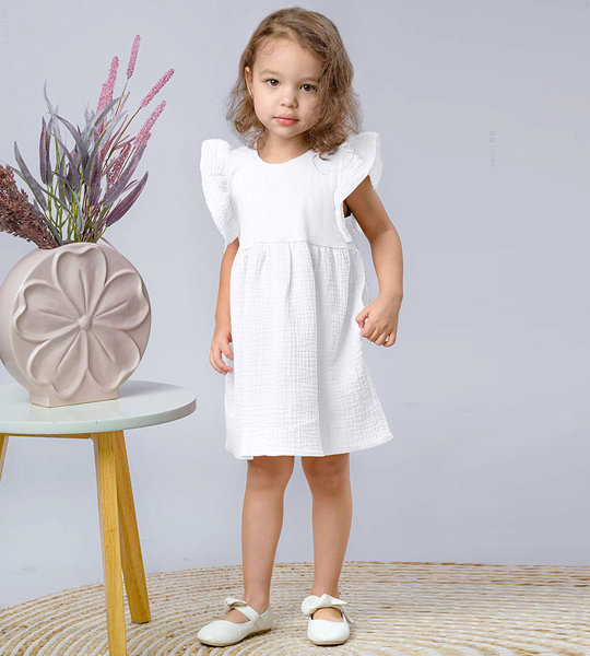 Sukienka dla dziewczynki, biała, muślinowa, Mirabelia, rozmiar 110 cm 