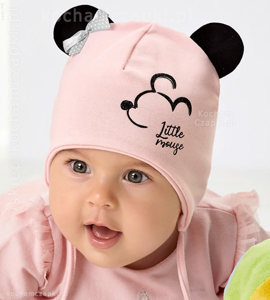 Wiązana czapka niemowlęca z uszami myszki, Solvie, rozm. 42-45 cm