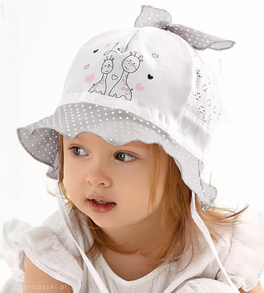 Wiązany kapelusz dla dziewczynki, Love Giraffe rozm. 47-49 cm