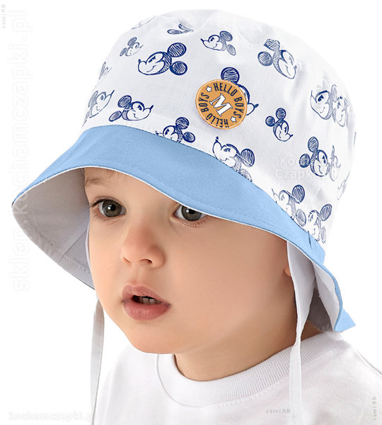 Wiązany kapelusz na lato dla chłopca, z myszką Mickey, Tesero rozm. 46-48 cm