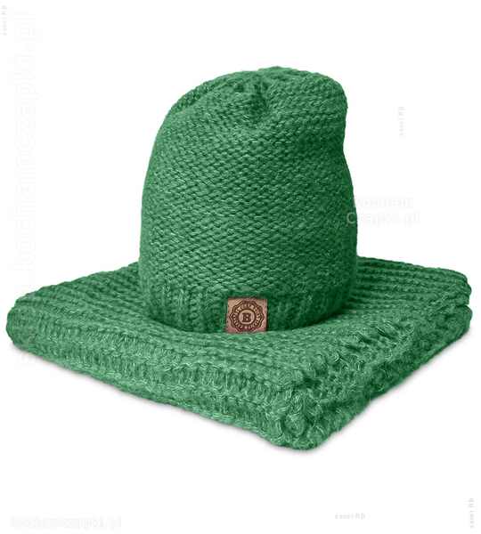 Zielony komplet czapka z polarem i długi szal zimowy Giselle, rozm. 54-56  cm