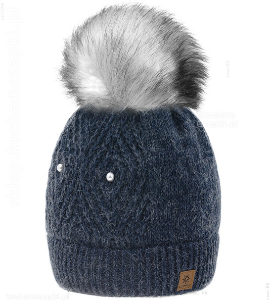 Zimowa czapka damska, Rosel Woolk, z dodatkiem wełny, granat navy, 54-56 cm