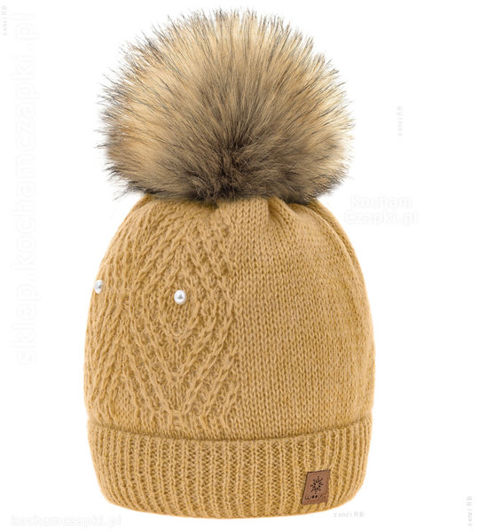 Zimowa czapka damska, Rosel Woolk z dodatkiem wełny, musztardowa, 54-56 cm