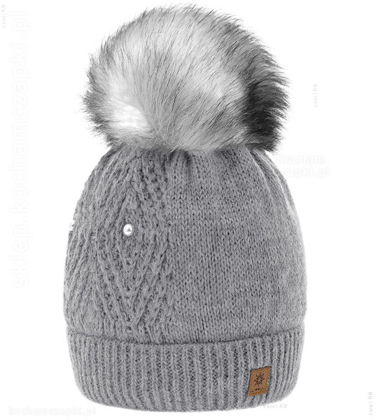 Zimowa czapka damska, Rosel Woolk, z dodatkiem wełny, szara, 54-56 cm