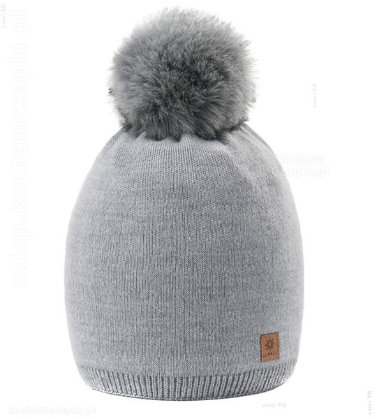 Zimowa czapka damska, gładka, Woolk, Emelia, jasny szary, 54-56 cm
