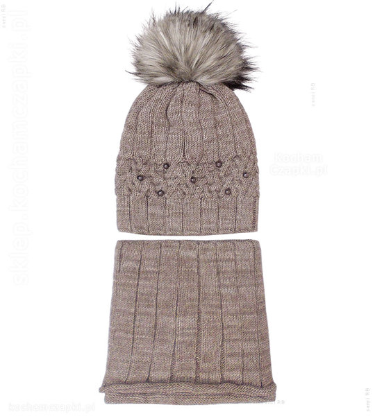 Zimowa czapka damska  i komin, elegancki komplet  Elinor, rozm. 54-56 cm