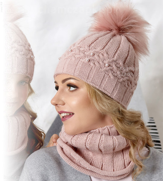 Zimowa czapka damska  i komin, elegancki komplet  Elinor, rozm. 54-56 cm