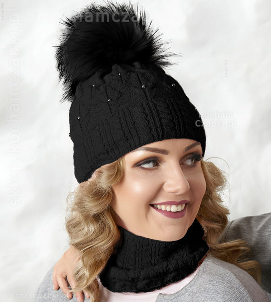 Zimowa czapka damska i komin, elegancki komplet  Natalie, rozm. 55-57 cm