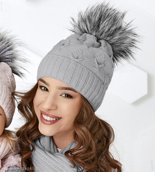 Zimowa czapka damska i szalik, elegancki komplet Rosemarie, rozm. 54-55 cm