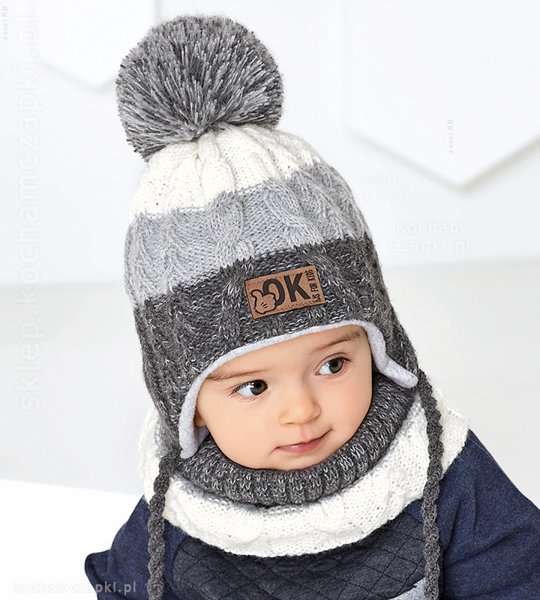 Zimowa czapka dla chłopczyka i komin,  komplet Jaser  rozm. 48-50 cm