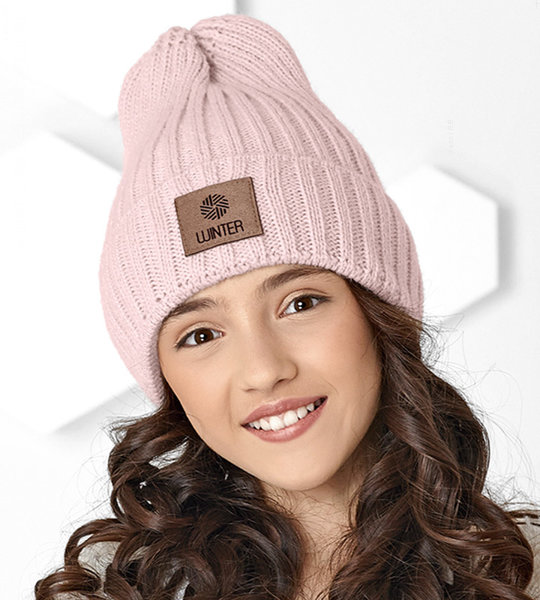 Zimowa czapka dla dziewczynki, Annicha, róż nude, 54-57 cm