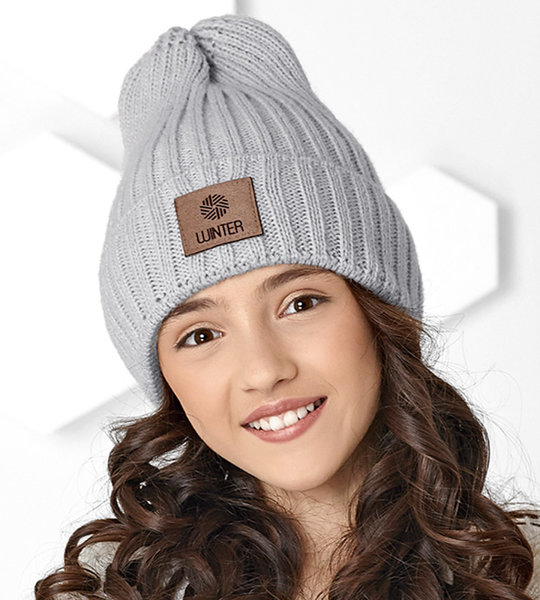 Zimowa czapka dla dziewczynki, Annicha, szara, 54-57 cm