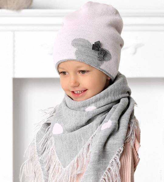 Zimowa czapka i chusta z włóczki, komplet Rowena, rozm. 48-52cm