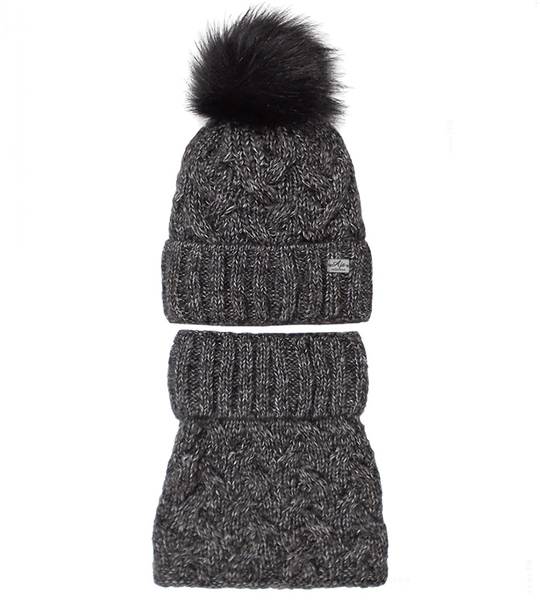 Zimowa czapka i komin damski, Endith, czarny melanż, 55-57 cm